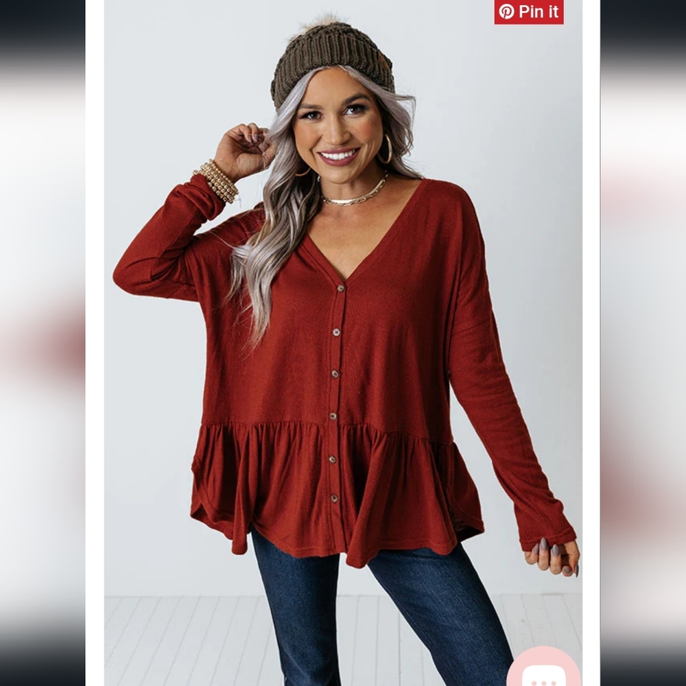 Impressions Boutique Babydoll Top in Rust